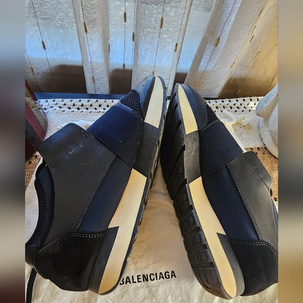 Balenciaga Blue Leather and Neoprene Race Runner Sneakers Size 36 - Picture 6 of 12